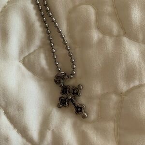 Vintage Costume Jewelry Black Cross Necklace with Ball Chain